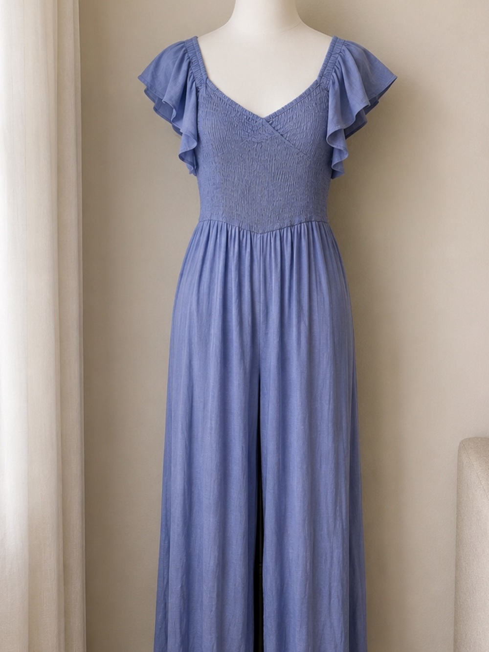 Japna Dusty Lavender Wide-Leg Jumpsuit with Flutter Sleeves